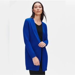 Eileen Fisher Organic Linen Cotton Long Cardigan in Cobalt Blue Size Petite L